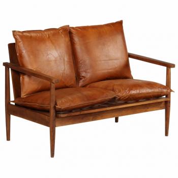 ARDEBO.de - 2-Sitzer-Sofa Echtleder Akazienholz Braun