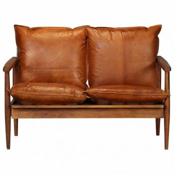 2-Sitzer-Sofa Echtleder Akazienholz Braun