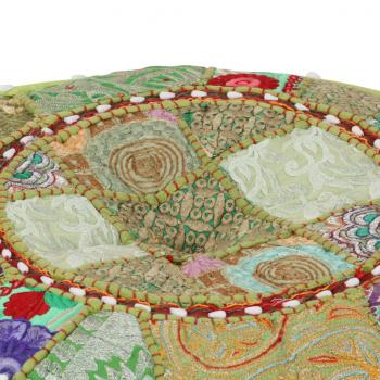 Patchwork Sitzpouf Rund Baumwolle Handgefertigt 40x20 cm Grün