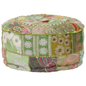 Patchwork Sitzpouf Rund Baumwolle Handgefertigt 40x20 cm Grün