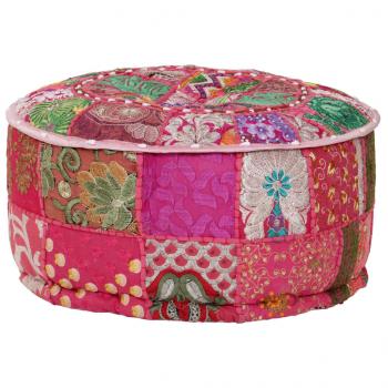 ARDEBO.de - Patchwork Sitzpouf Rund Baumwolle Handgefertigt 40x20 cm Rosa