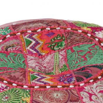 Patchwork Sitzpouf Rund Baumwolle Handgefertigt 40x20 cm Rosa