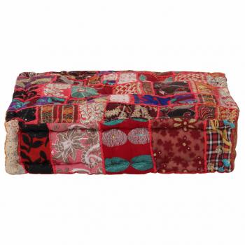 ARDEBO.de - Pouf Flickwerk Quadrat Baumwolle Handgefertigt 50×50×12 cm Rot