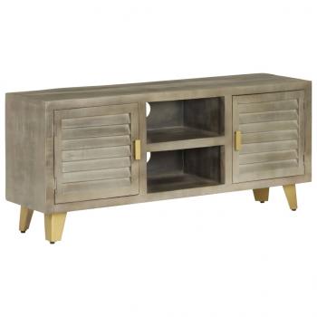 TV-Schrank Grau mit Messing 110 x 30 x 48 cm Mangoholz Massiv