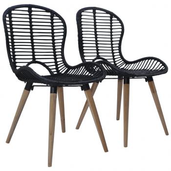 ARDEBO.de - Esszimmerstühle 2 Stk. Schwarz Natur Rattan