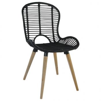 Esszimmerstühle 2 Stk. Schwarz Natur Rattan