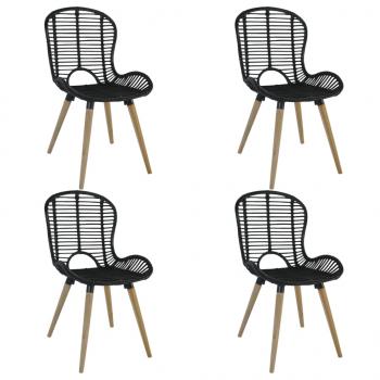 ARDEBO.de - Esszimmerstühle 4 Stk. Schwarz Natur Rattan