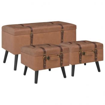 ARDEBO.de - Hocker mit Stauraum 3 Stk. Braun Kunstleder