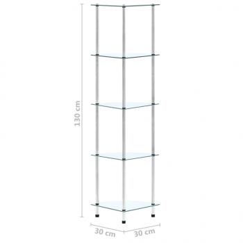 Regal mit 5 Ablagen Transparent 30x30x130 cm Hartglas