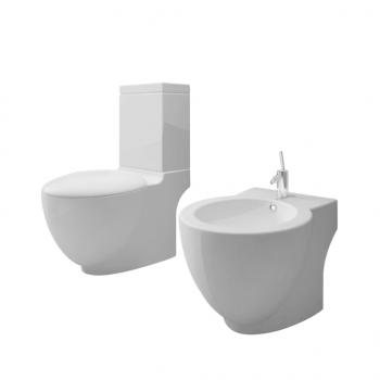 Toilette und Bidet Set Weiß Keramik