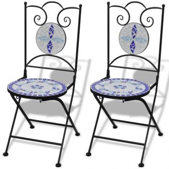 3-tlg. Bistro-Set Keramikfliesen Blau und Weiß