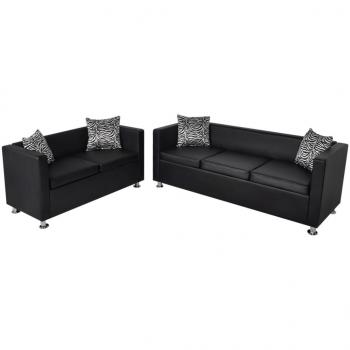 ARDEBO.de - Sofa-Set Kunstleder 3-Sitzer und 2-Sitzer Schwarz 