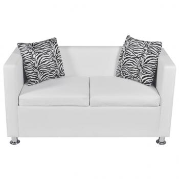 Sofa-Set Kunstleder 3-Sitzer + 2-Sitzer Weiß