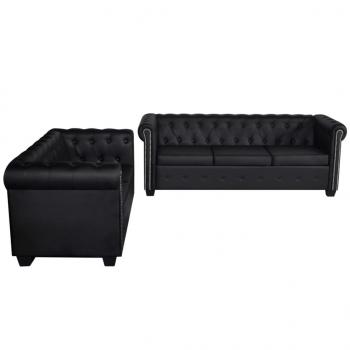 Chesterfield-Sofas 2-Sitzer und 3-Sitzer Kunstleder Schwarz 