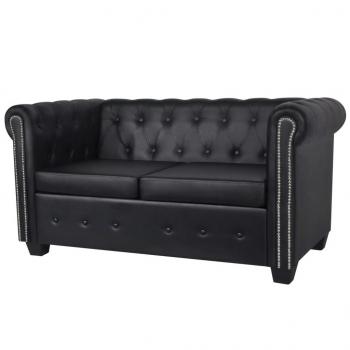 Chesterfield-Sofas 2-Sitzer und 3-Sitzer Kunstleder Schwarz 