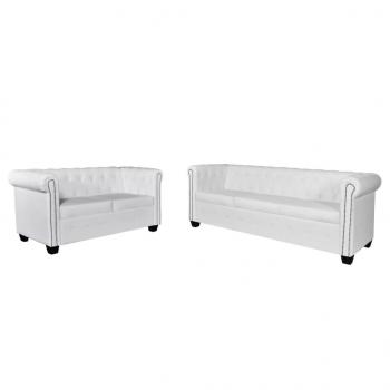 ARDEBO.de -   Chesterfield-Sofas 2-Sitzer und 3-Sitzer Kunstleder Weiß 