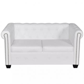   Chesterfield-Sofas 2-Sitzer und 3-Sitzer Kunstleder Weiß 