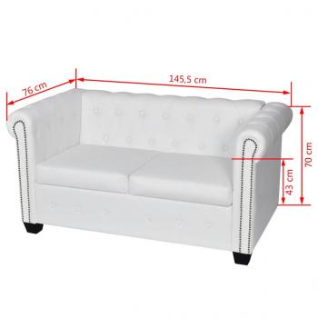   Chesterfield-Sofas 2-Sitzer und 3-Sitzer Kunstleder Weiß 