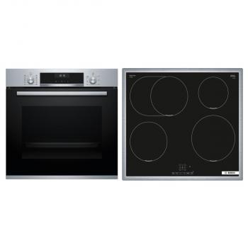 ARDEBO.de Bosch HBD635CS63 Einbau-Backofen-Set mit Glaskeramikkochfeld (HBA537BS0+PIF645BB5E), 60cm breite, 71L, AutoPilot 10, EcoClean Direct, Touch Select, Power Boost, Bräterzone, Edelstahl/Schwarz