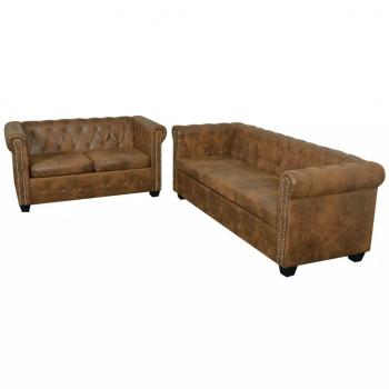 Chesterfield-Sofas 2-Sitzer und 3-Sitzer Braun