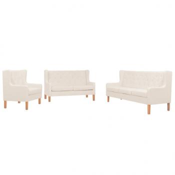 ARDEBO.de - 3-tlg. Sofa-Set Stoff Cremeweiß