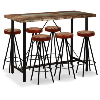 ARDEBO.de - 7-tlg. Bar-Set Altholz Massiv, Echtleder und Canvas