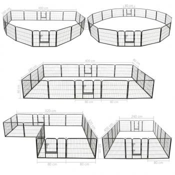 Hunde-Laufstall 16 Paneele Stahl 60x80 cm Schwarz 