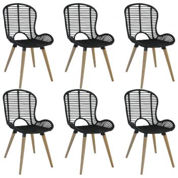 ARDEBO.de - Esszimmerstühle 6 Stk. Natur Rattan Schwarz