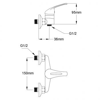 Duscharmatur Mischbatterie mit Duschkopf 2 Stk.