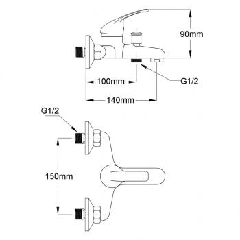 Duscharmatur Mischbatterie mit Duschkopf 2 Stk.