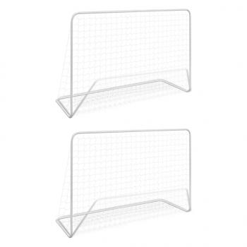 ARDEBO.de - Fußballtore 2 Stk. mit Netzen 182×61×122 cm Stahl Weiß