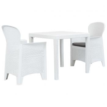 ARDEBO.de - 3-tlg. Bistro-Set Kunststoff Weiß Rattan-Optik