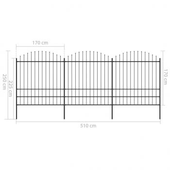 Gartenzaun mit Speerspitzen Stahl (1,75 - 2) x 5,1 m Schwarz