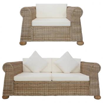 ARDEBO.de - 2-tlg. Sofagarnitur mit Kissen Natur Rattan