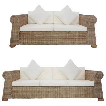 ARDEBO.de - 2-tlg. Sofagarnitur mit Kissen Natur Rattan