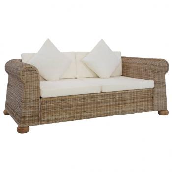 2-tlg. Sofagarnitur mit Kissen Natur Rattan