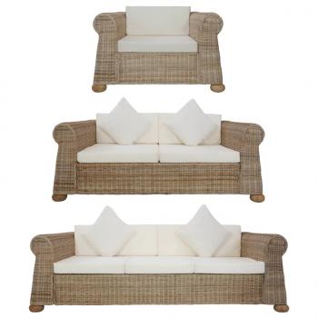 ARDEBO.de - 3-tlg. Sofagarnitur mit Kissen Natur Rattan