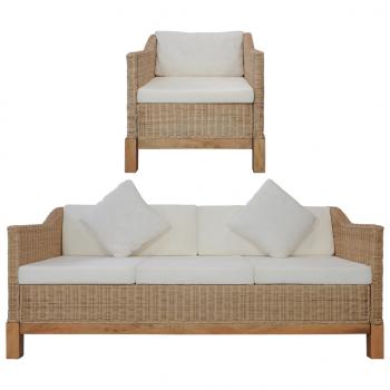 ARDEBO.de - 2-tlg. Sofagarnitur mit Auflagen Natur Rattan