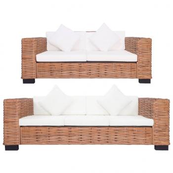 ARDEBO.de - 2-tlg. Sofagarnitur mit Auflagen Natur Rattan 