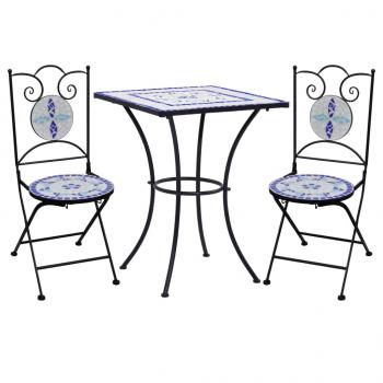 ARDEBO.de - 3-tlg. Bistro-Set Mosaik Keramik Blau und Weiß