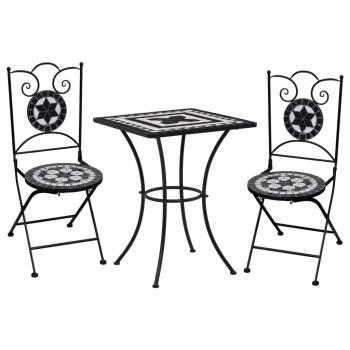 ARDEBO.de - 3-tlg. Bistro-Set Mosaik Keramik Schwarz und Weiß