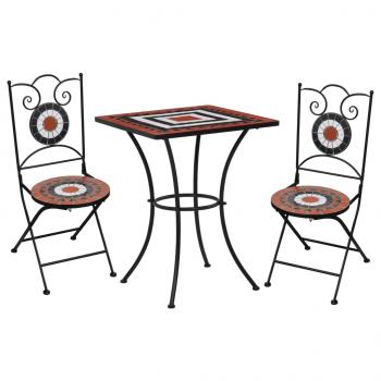 ARDEBO.de - 3-tlg. Bistro-Set Mosaik Keramik Terrakotta und Weiß