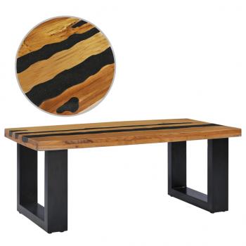 ARDEBO.de - Couchtisch 100×50×40 cm Teak-Massivholz und Lavastein 