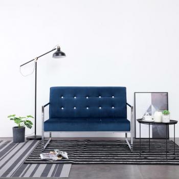 ARDEBO.de - 2-Sitzer-Sofa mit Armlehnen Blau Chrom und Samt  