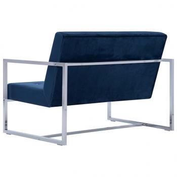 2-Sitzer-Sofa mit Armlehnen Blau Chrom und Samt  