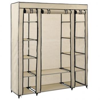 ARDEBO.de - Stoffschrank mit Fächern Kleiderstangen Creme 150x45x176cm