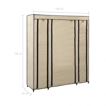 Stoffschrank mit Fächern Kleiderstangen Creme 150x45x176cm