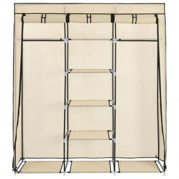 Kleiderschrank mit Fächern und Stangen Creme 150x45x175cm Stoff