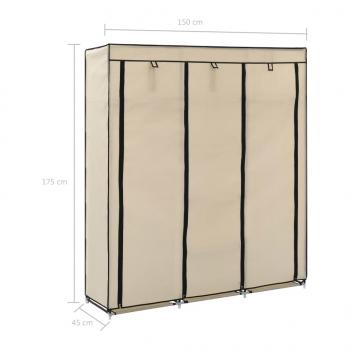 Kleiderschrank mit Fächern und Stangen Creme 150x45x175cm Stoff