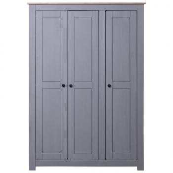 Kleiderschrank 3-Türig Grau 118×50×171,5 cm Kiefer Panama Serie